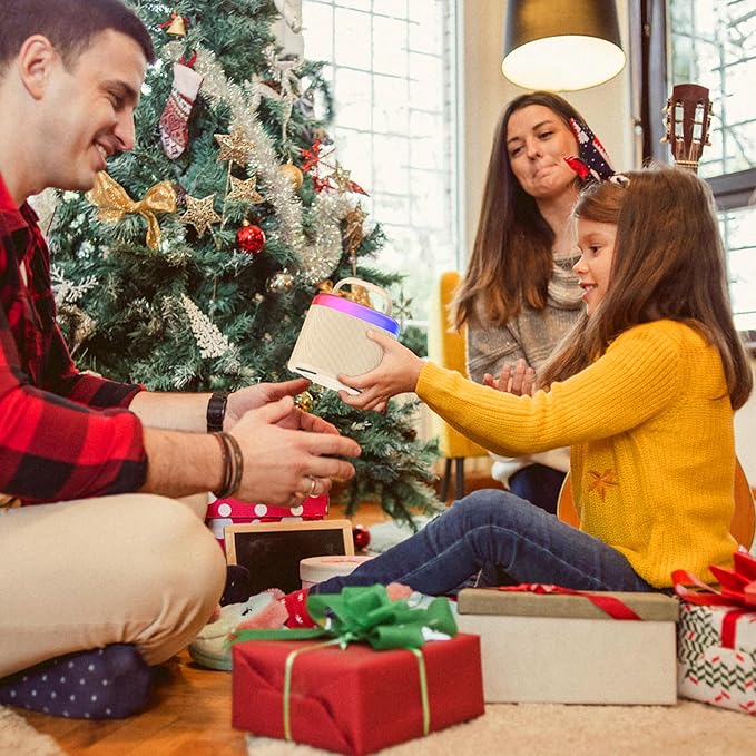 JYX Mini Karaoke Machine for Kids - Beige Bluetooth Speaker with Party Lights and 1 Wireless Microphone, Great for Kids and Adults, Ideal for Family Home Parties and Birthday