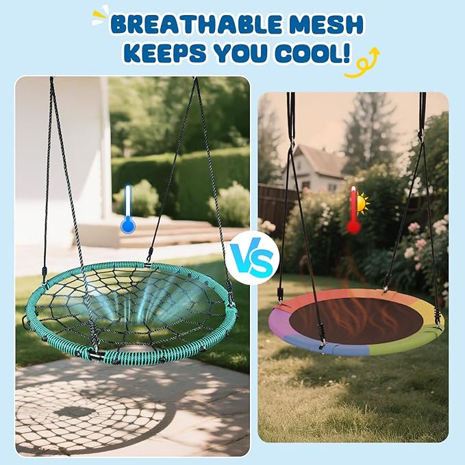 Trekassy 750lbs 40" Spider Web Saucer Tree Swing for Kids Adults, Outdoor Net Swing with Steel Frame and 2 Hanging Straps-Green (Patented)