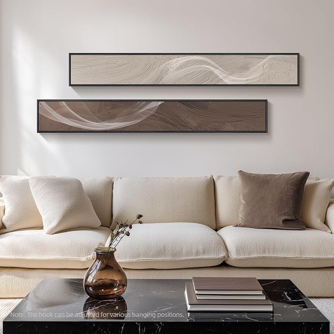 Large Framed Long Narrow Vertical Neutral Abstract Wall Art Set of 2, Beige Brown Modern Canvas Prints Paintings Artwork for Walls, Minimalist Pictures for Entryway Hallway Living Bedroom Wall Decor