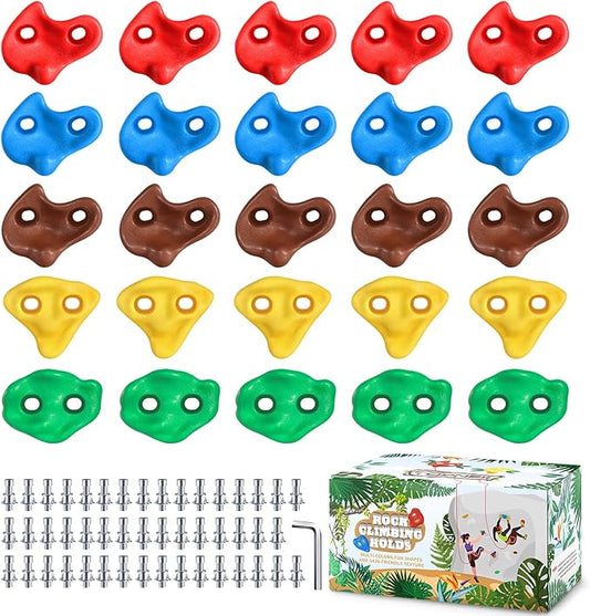 TOPNEW 25PCS Rock Climbing Holds for Kids, Large Climbing Holds for Play Set, Swingset - Adult Rock Wall Holds with Mounting Hardware for Indoor Outdoor Rock Climbing Wall