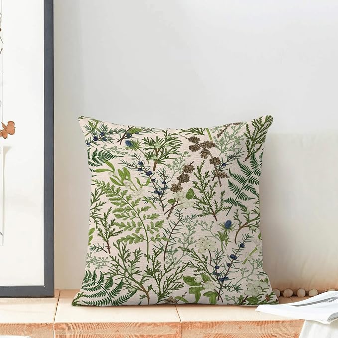 AEIOAE Spring Pillow Covers 24x24 Inch Set of 2,Vintage Sage Green Wild Flower Plant Throw Pillows Case,Seasonal Floral Outdoor Decorative Linen Farmhouse Decor Cushion Covers for Sofa Bed Couch