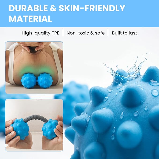 Adjustable Peanut Massage Ball, Dual Textured Massage Roller with Customizable 5-8 Inch Width for Back, Neck, Legs, Calves and Hamstrings, Lightweight TPE Self-Massage Tool, Blue