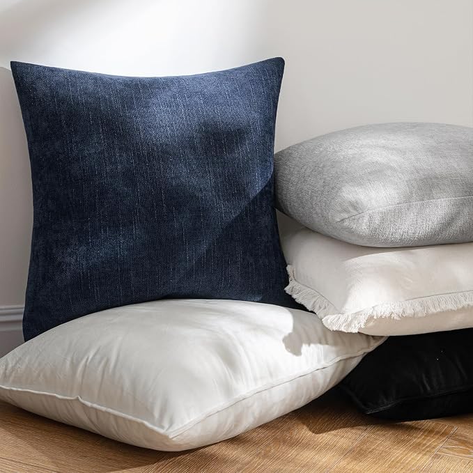 MIULEE Textured Chenille Throw Pillow Covers 20x20 Inch Dark Blue | Pack of 2 Decorative Soft Throw Pillows, Solid Textured Cushion Covers, Modern Home Decor for Couch Sofa Bedroom Living Room