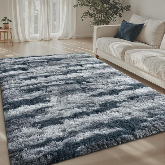4x6 Ft Shag Plush Rugs for Bedroom,Ultra Soft Fluffy Furry Area Rugs Non-Slip Carpet for Living Room,Nursery,Kids Room,Dorm,Aesthetic Home Decor (Blue)