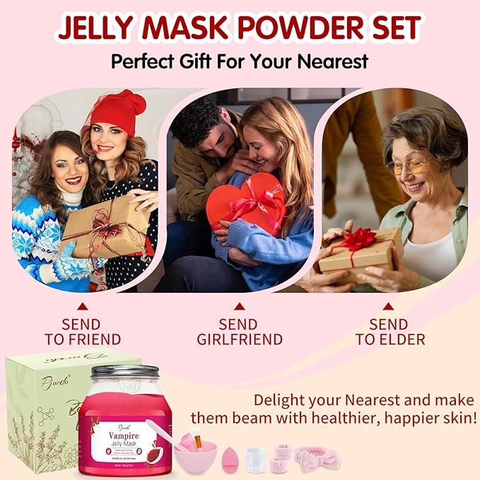 Jelly Masks for Facials Professional, Vampire Jelly Mask Powder with Mixing Bowl Set, Peel Off Face Mask Skincare for Hydrating, Smoothing & Nourishing, Hydrojelly Masks Gift Set DIY Spa