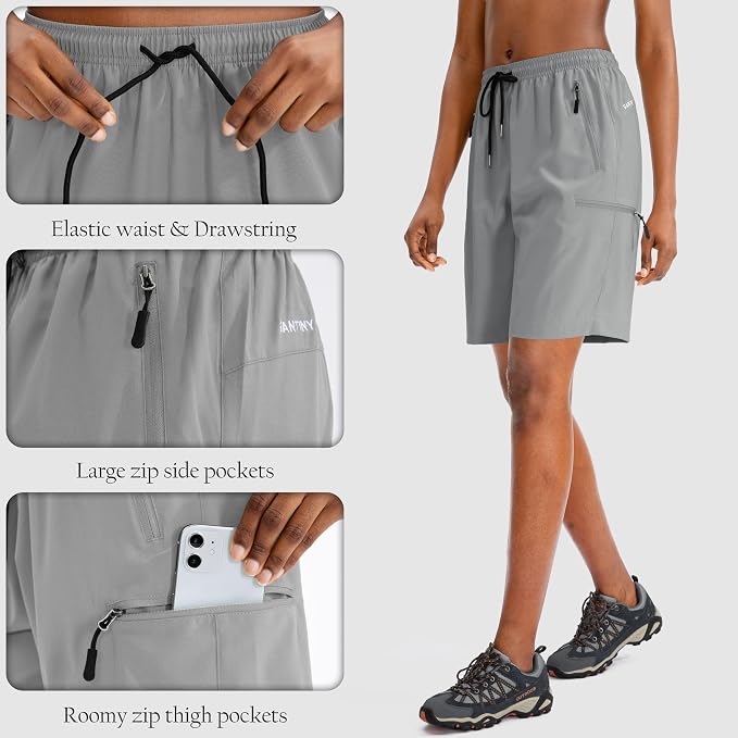 SANTINY Women's 5''/ 7''/9'' Hiking Cargo Shorts Quick Dry Lightweight Summer Shorts for Women Athletic Golf Zipper Pockets