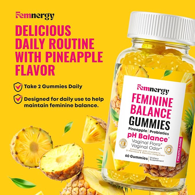 Feminine Balance Probiotic Gummies for Women - Vaginal Health & pH Balance Natural Gummy Supplement with Probiotics Pineapple Cranberry Vitamin C - Women's Healthy Odor & Flora Support - Gluten-Free