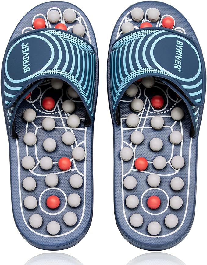 BYRIVER Acupressure Foot Massage Slippers Shoes Sandals, Reflexology Massager Tools, Relieve Back Tension Pressure Arthritis Pain, Present Gifts for Dad Mom(05L)
