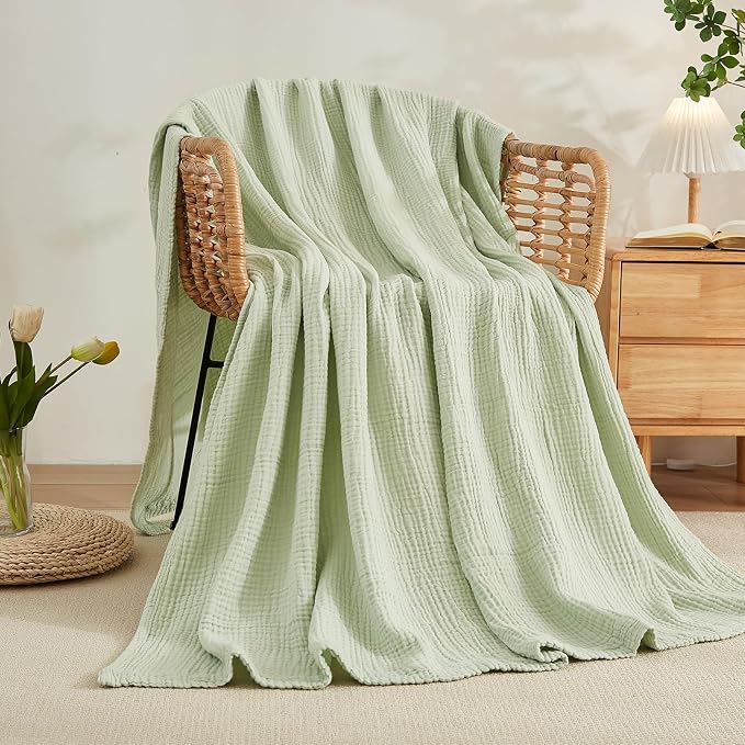 EMME Muslin Blankets for Adults Throw Blanket for Couch Breathable Gauze Soft Lightweight Airy Mint Green Queen 90" x 90"