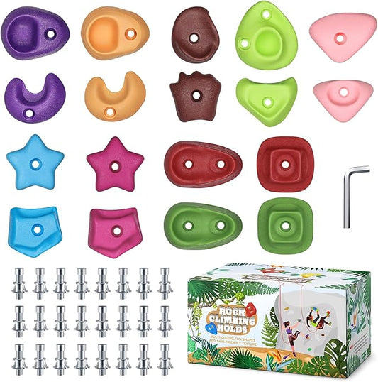 TOPNEW 18PCS Rock Climbing Holds for Kids, Rock Wall Climbing Holds with Hardware - Climbing Rocks for Indoor Outdoor Playground Climbing Wall