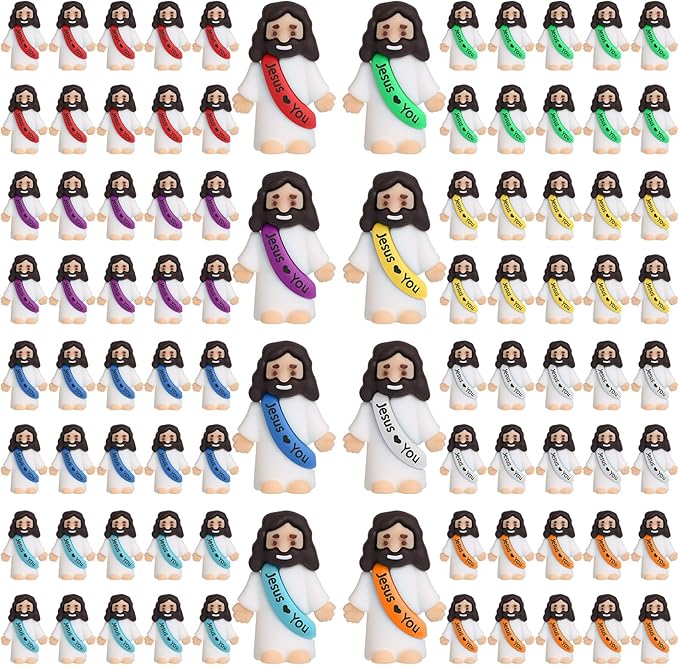 80 Pcs Little Jesus Figures – 8 Colors Mini Jesus Figurines in Bulk, Easter Egg Stuffers, Tiny Figure for Hide and Seek, Sunday School, Baptism Gifts, Church Religious Party Favors