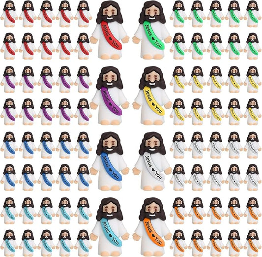 80 Pcs Little Jesus Figures – 8 Colors Mini Jesus Figurines in Bulk, Easter Egg Stuffers, Tiny Figure for Hide and Seek, Sunday School, Baptism Gifts, Church Religious Party Favors