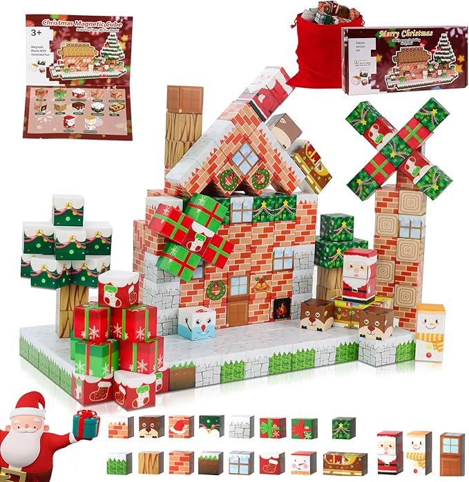 100 Pcs Magnetic Blocks, Magnetic Building Blocks for Kids, Build Mine Magnet World Set with Christmas Snow Magnet Blocks, Magnetic Building Cubes STEM Construction Toys for Kids Ages 3 4 5 6 7 8