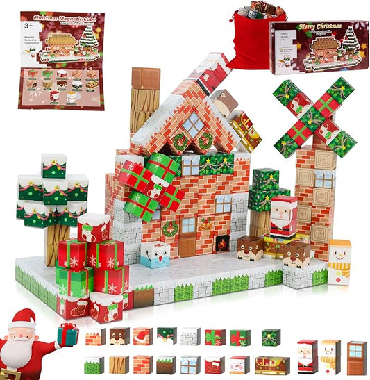 100 Pcs Magnetic Blocks, Magnetic Building Blocks for Kids, Build Mine Magnet World Set with Christmas Snow Magnet Blocks, Magnetic Building Cubes STEM Construction Toys for Kids Ages 3 4 5 6 7 8
