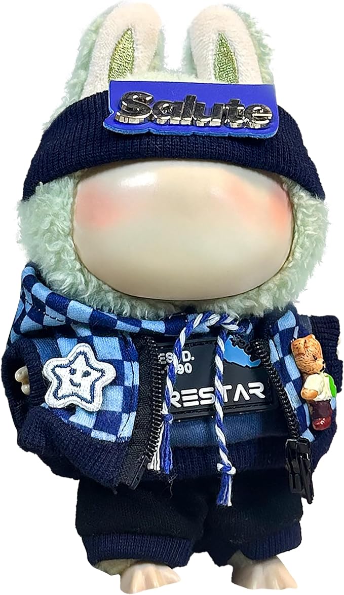 Clothes Fit for 17CM Doll, Fashion Doll Clothes Outfit Set Cute Theme Designer Toys Dress Accessories for Collector Fans Display (Deep Blue Grid)