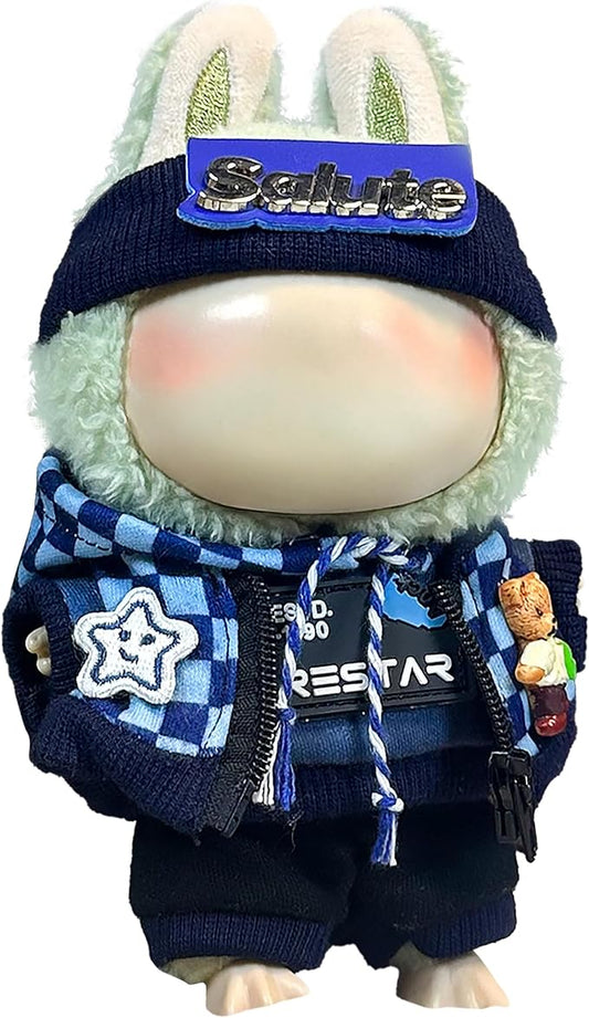 Clothes Fit for 17CM Doll, Fashion Doll Clothes Outfit Set Cute Theme Designer Toys Dress Accessories for Collector Fans Display (Deep Blue Grid)