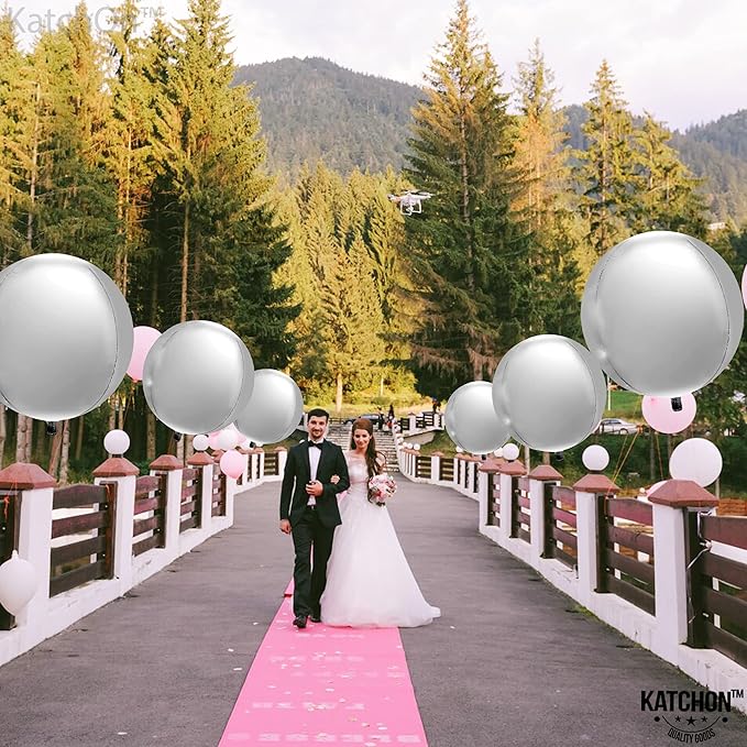 KatchOn Large Silver Balloons - 22 Inch, Pack of 6 | 4D Round Mylar Balloons for Birthday Decorations