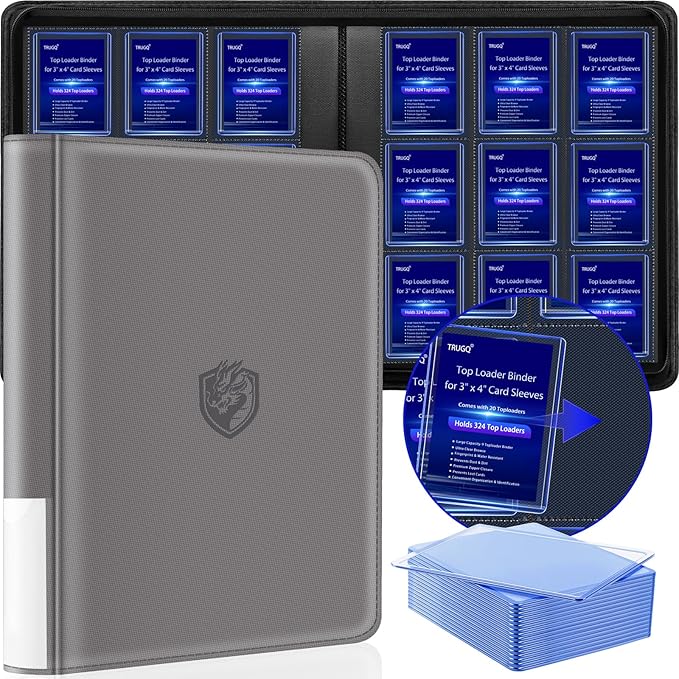 Toploader Binder Holds 324 Toploaders - 20 Toploaders|Waterproof PU Leather + Anti-Yellowing PP Inserts | Ridge Tab Sorting Portable top loader binder for cards(For Sports/Game Cards)