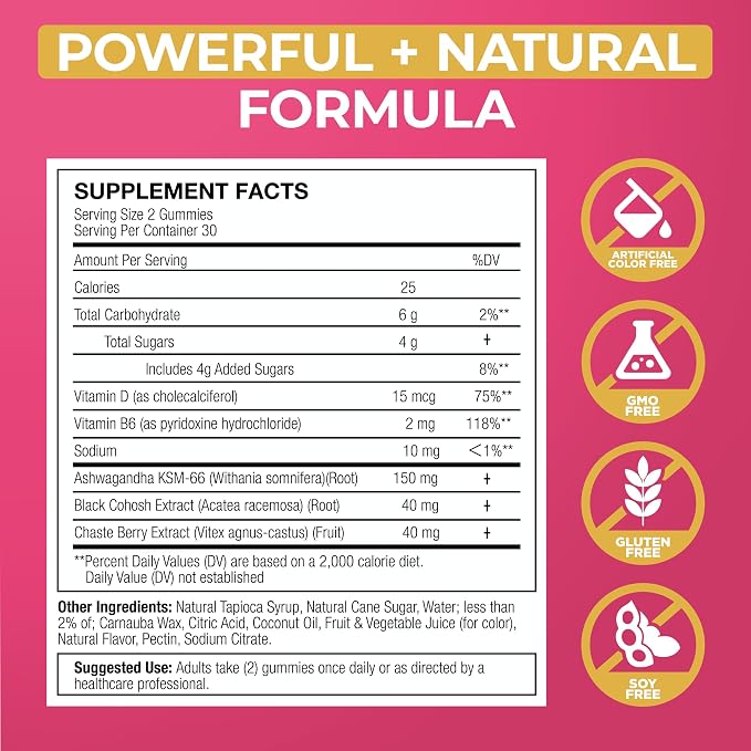 Lubracil Menopause Gummies for Women, Supplement Formula,180 Gummies-3 Pack | Hormone-free menopause gummies with Black Cohosh & Ashwagandha minimize hot flashes and promote emotional wellness naturally