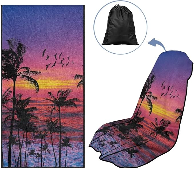 INSTANTARTS Coconut Tree Evening Sunset Car Seat Towel Cover Yoga Towel Car Seat Cover