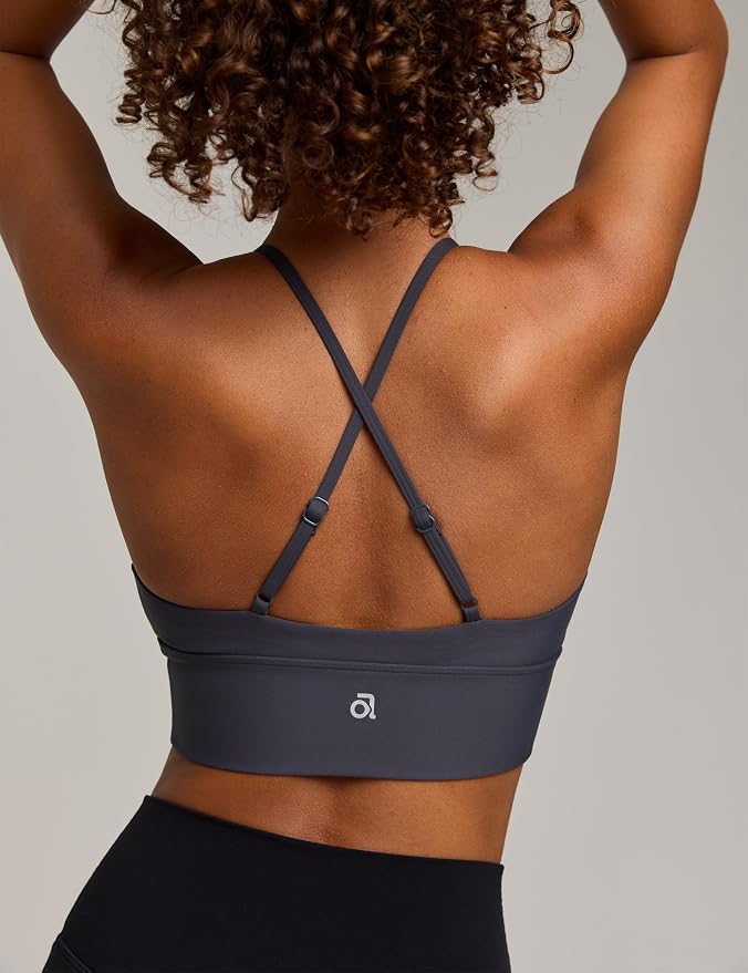Women's Flow Scrunch Sports Bra V Neck Padded Yoga Tank Adjustable Straps Cross Back Crop Tops