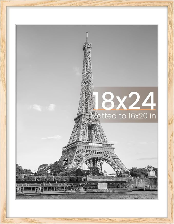 upsimples 18x24 Picture Frame, Display Pictures 16x20 with Mat or 18 x 24 Without, Wall Hanging Poster Frames, Natural Style, 1 Pack