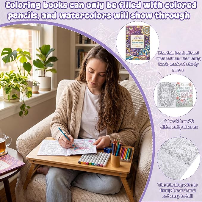 Liliful 144 Pcs Mandala Inspirational Coloring Book Bulk Mini Coloring Books with Positive Quotes, Stress Relief Drawing Book for Kids Adults DIY Art Party Favors Goodie Bag Filler Holiday Gifts