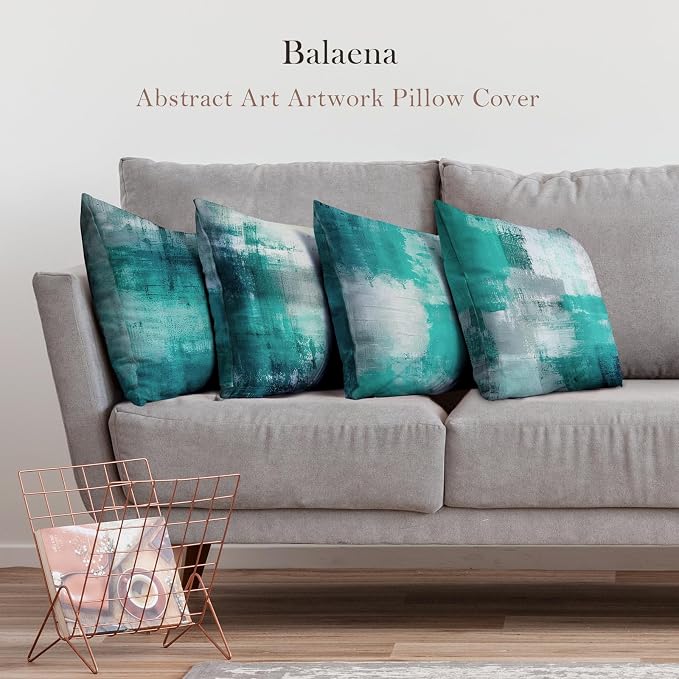 Teal Abstract Throw Pillow Covers 20x20 Set of 4 | Turquoise & Grey Modern‑Art Cushion Covers, aesthetic accent pillowcases for sofa, bedroom & chair.
