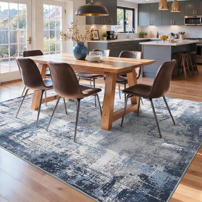 9x12 Ft Extra Large Washable Area Rugs for Living Room, Soft Non-Slip Modern Abstract Pattern Carpet for Bedroom Indoor Floor Nursery Home Decor (Blue)