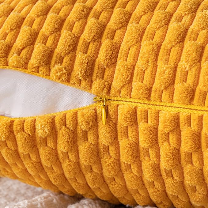 MIULEE Decorative Throw Pillow Covers 18x18 Golden Yellow Textured Corduroy | Pack of 2 Striped Pillow Covers Modern Farmhouse Home Decor for Couch Bed Sofa Living Room