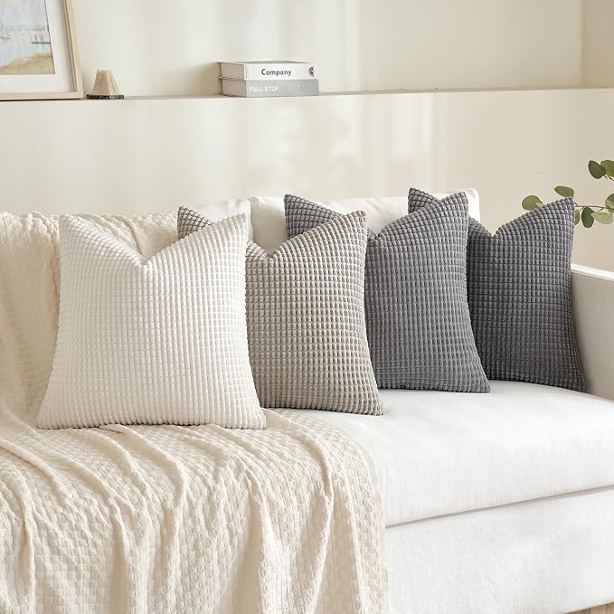 MIULEE Neutral Decorative Pillow Covers 20x20 Inch Set of 4 Modern Grey | Timeless Mid Century Throw Pillows, Rustic Corduroy Couch Pillowcases, Nordic Home Decor for Sofa Living Room Bed