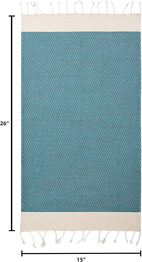 BAY LAUREL Turkish Hand Towel – Pack of 2 | Soft & Absorbent Decorative Towels for Bathroom, Hand, Face, Hair, Gym, Yoga, SPA, Kitchen & Tea | Boho Decor (Petrol, Diamond 15x26 Inches (Set of 2)