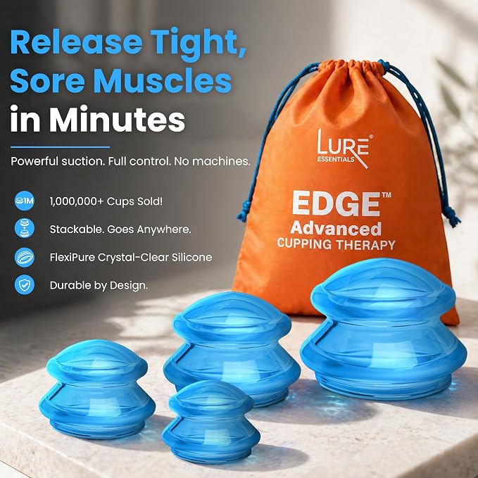 Silicone Cupping Therapy Set Professional Massage Cupping Cups for Cupping Therapy - 8 Cup Kit for Massage, Myofascial Release, Cellulite Reduction - Pack of 2 (Lure Blue)