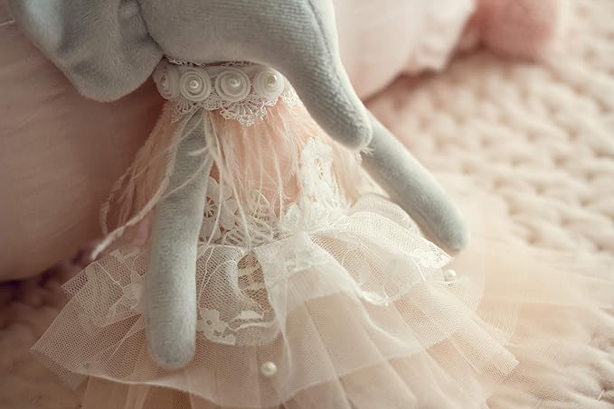 Daisy The Elephant Premium Quality Floppy Elephant Plush Doll Gift with Delicate Pink & Lace Tutu | Elegant Feather & Pearl Details | Playable Toy with Movable Legs & Huggable Arms