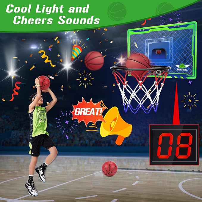 Mini Over The Door Basketball Hoop Indoor for Kids, Small Office Basketball Hoop with Scoreboard, Sports Gifts for Boys Age 4-7 8-12 Year Old, Birthday Ideas Toys