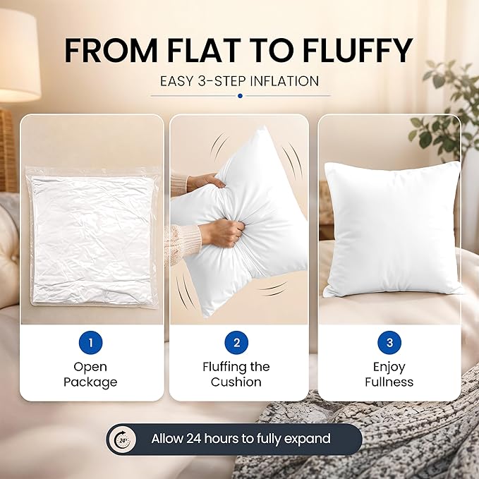 Hannah Linen Throw Pillow Inserts 16x16 – 12 Pack Square Decorative Cushion Stuffers for Couch, Sofa & Bed – Soft Fluffy Polyester Filled Pillow Inserts for Indoor Home Décor