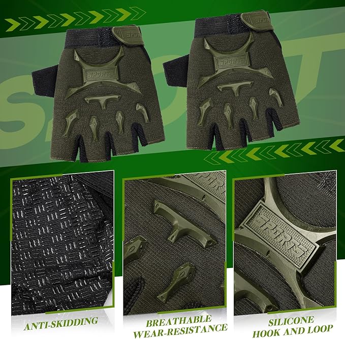 Boao 3 Pairs Kids Half Finger Bike Gloves Non-Slip Breathable Adjustable Birthday Gift for Boys Girls for Bike Workout