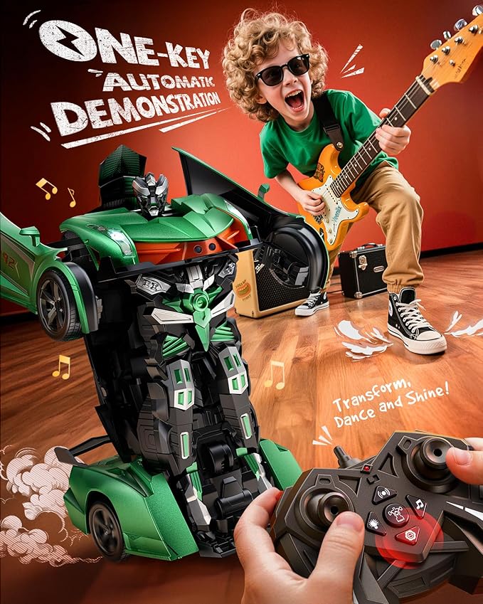 V992 Transform Remote Control Car, 2-in-1 Transform Robot RC Cars,1:14 Scale,Robot Toy Car with Sound & Light,Gesture Sensing,Automatic Deformation,Gifts Toys for Boys and Girls 4-6(Green)