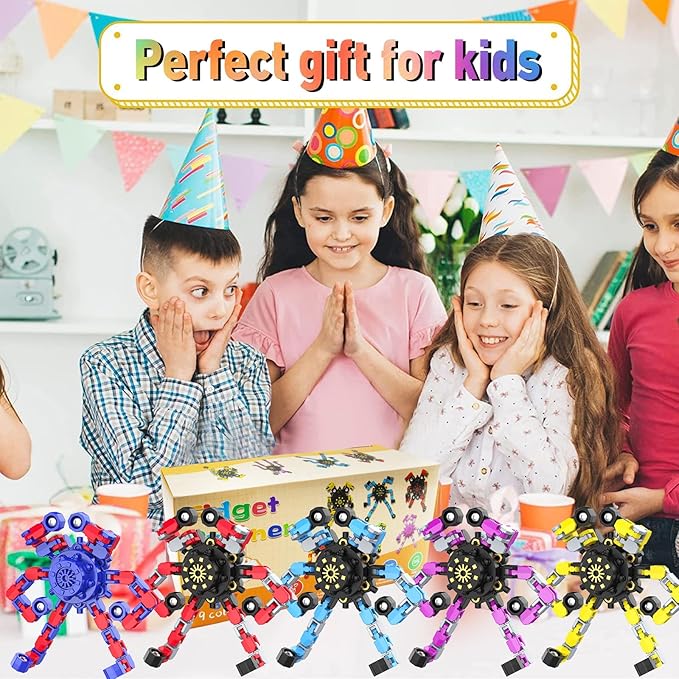 Transformable Fidget Spinners,Funny Stress Relief Sensory Fidget Toys,Deformable Chain DIY Robot Fingertip Gyros Toys Birthday Party Favors Easter Basket Stocking Stuffers for Kids and Adults (16PC)