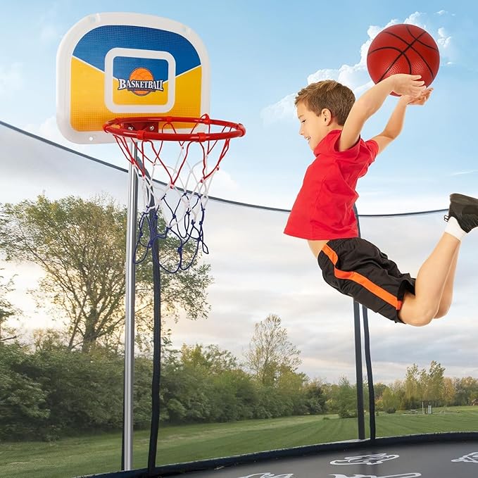 Trampoline Basketball Hoop, Teenager Basketball Hoop for Trampoline with Pump and 2 Mini Ball, Fit for Straight Pole