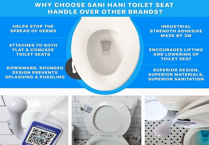 Sani-Handle Toilet Seat Lifter Handle | Industrial strength 3M adhesive. Sticks Strong, Stays Long