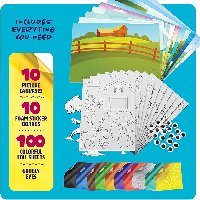 Dan&Darci Foil Art Kit for Kids - Arts and Crafts for Kid Ages 4-8, 4-6, 5-7, 5-8, 6-8 - 5 Year Old Girl Gifts - Fun Kits Projects Activities - Girls Birthday Gift - Craft Age 4 5 6 7 8 Years