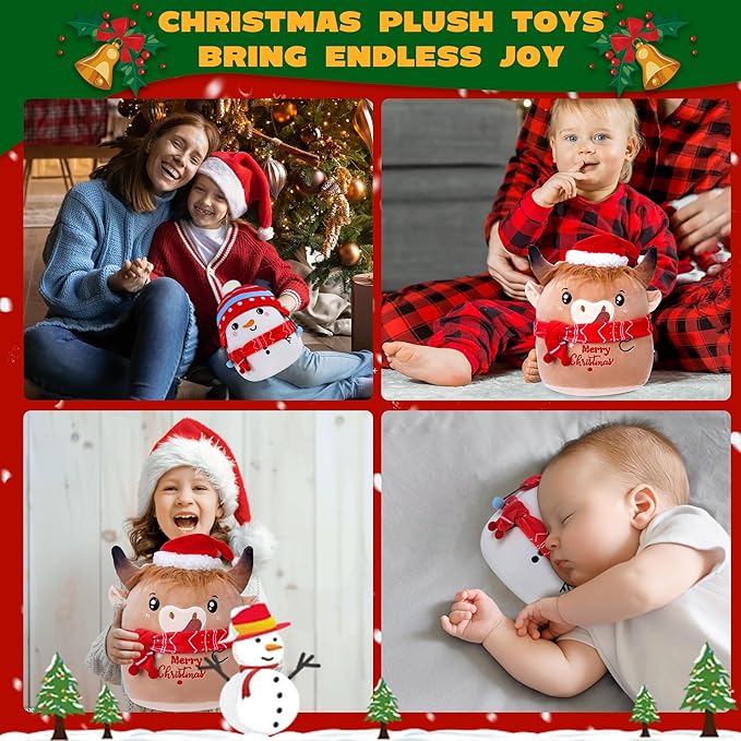 Christmas Cow Stuffed Animal: 8-Inch Cute Highland Cow Plush Toy with Festive Scarf Soft Plushie Pillow, Perfect Christmas Holiday Birthday Gifts for Kids Girls Boys