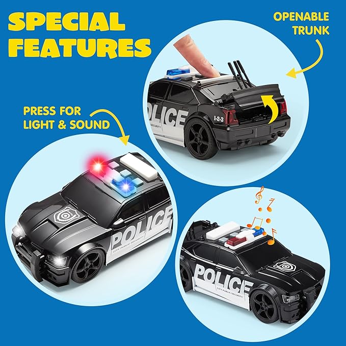 JOYIN Toddler Truck Toys for 3 4 5 6 7 Year Old Boys - Police Car Toy Set, Emergency Vehicle Playset, Friction Powered Car with Lights and Sounds, Christmas Birthday Gifts for Boys Girls Age 3-9