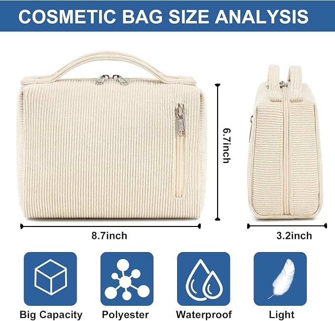 Bluboon Makeup Bag Zipper Pouch Travel Portable Cosmetic Bag Organizer for Women and Girls(Beige)