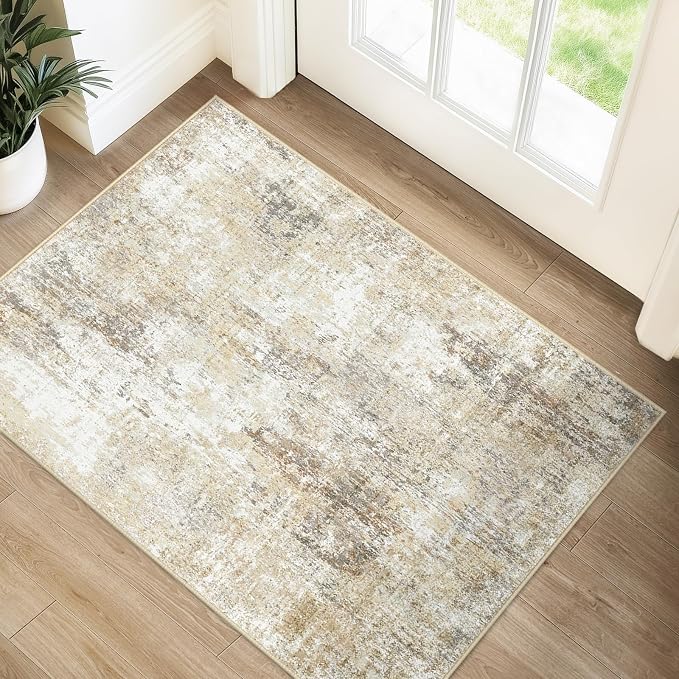 RELEANY Washable Area Rugs 2'x3' Non-Slip Modern Abstract Soft for Living Room Entryway Bedroom Kitchen, Print Pattern, Neutral Brown Gray