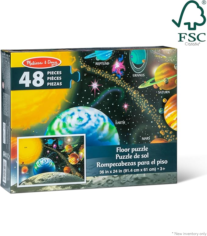 Melissa & Doug Solar System Floor Puzzle, 48 pc Jumbo Jigsaw Puzzle, Educational Screen Free Activity for Toddler, Preschoolers and Kids Ages 3+ (2 x 3 Feet) - FSC Certified