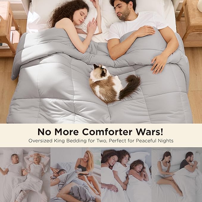 Bedsure Comforter Duvet Insert - Quilted Comforters Cal King Size, All Season Duvet, Down Alternative Bedding, with 8 Tabs, Gifts for Women/Men, Light Grey,Alaskan King 130x120 Inches