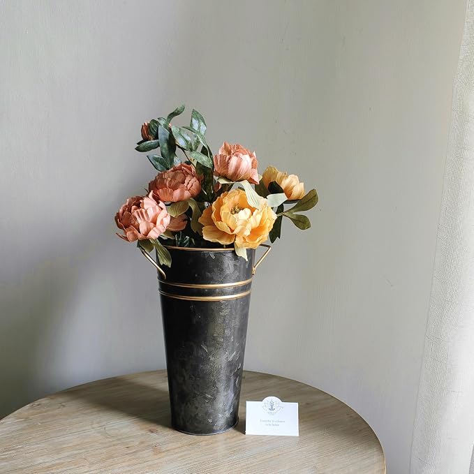 Hosley Set of 4 Metal Vases with Zinc Finish 9 Inch High Ideal Gift for Wedding Special Occasion Home Office Dried Floral Arrangements