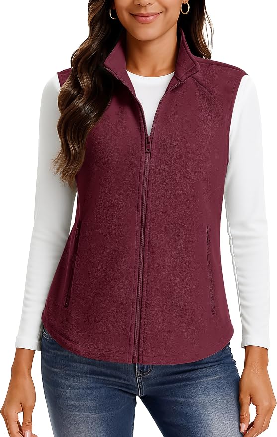 TACVASEN Women Polar Fleece Zip Up Vest with Pockets Lightweight Outerwear | Warm Thermal Sleeveless Jacket Suitable for Hiking Camping Travelling in Cool Autumn and Winter Weather